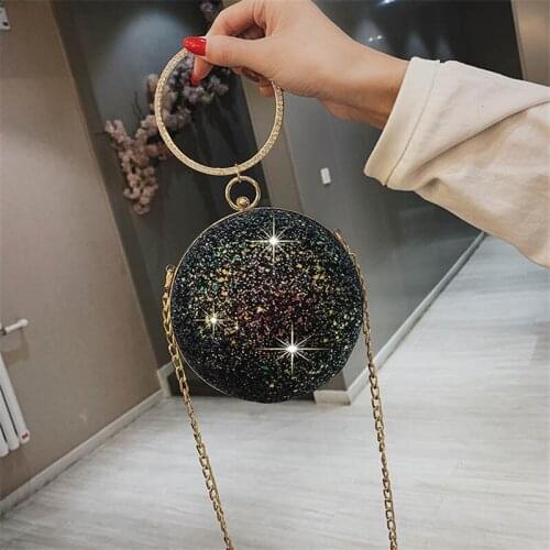 2020 Fashion designer high quality party premium sequin clutch purse round ball purse handbag with chain