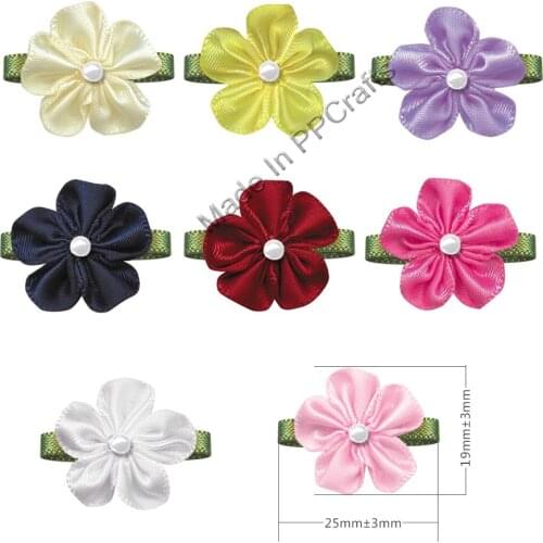 25x19MM Satin Ribbon Foliage Flower With Bead For Packing Cloth Hairbow DIY Crafts 200pcs Free Shipping