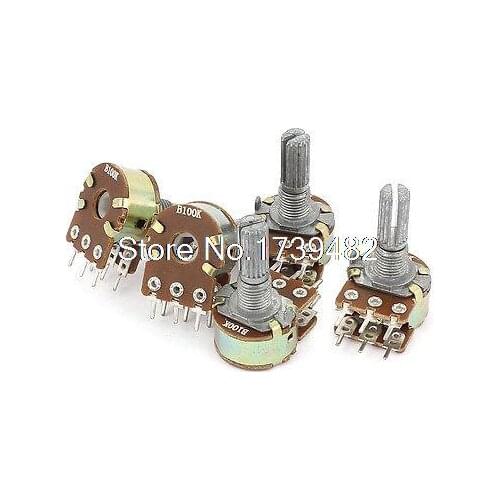 5 Pcs B100K Type B 100K Ohm 6 Terminal Dual Linear Rotary Taper Potentiometer