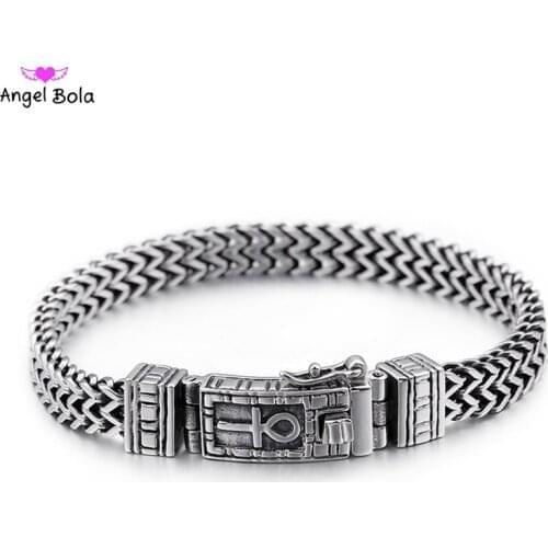 8mm New Egyptian Ankh Symbol of Life Charm Bracelets For Men Women Stainless Steel Mesh Linking Chain Bracelet Jewelry