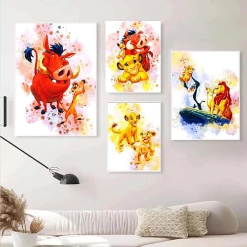 Abstract Disney Lion King Canvas Painting Watercolor Cartoon Posters and Prints Wall Art Pictures for Kid Living Room Home Decor