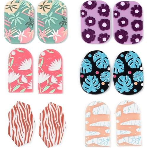 6PCS Acetate Relief Bright Flowers Leaves Stripe Jewelry Accessories Hand Made Earrings Connectors DIY Pendant Components Charms