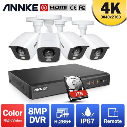 ANNKE 4K Ultra HD 8CH DVR Kit H.265+ CCTV Camera Security System 4PCS 8MP IR Outdoor Night Vision Video Surveillance Camera Kits