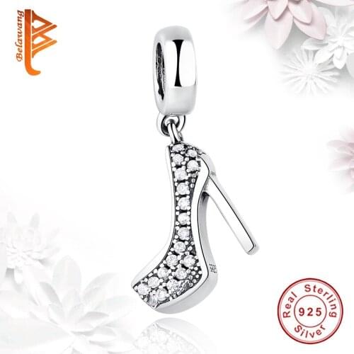 BELAWANG 100% 925 Sterling Silver High heels Pendant Bead Charm Fit Original Bracelet DIY Jewelry Mothers Day Gift