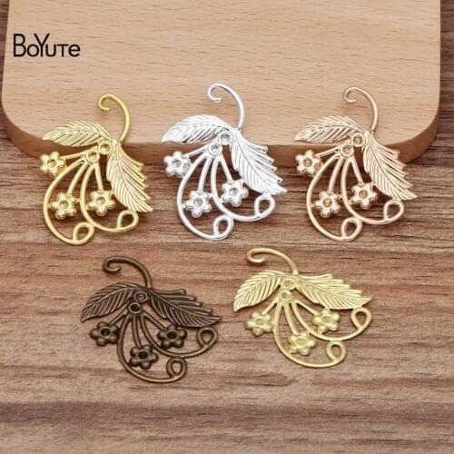 BoYuTe (50 Pieces/Lot) 28*37MM Metal Brass Stamping Flower Materials Diy Hand Made Jewelry Accessories Wholesale