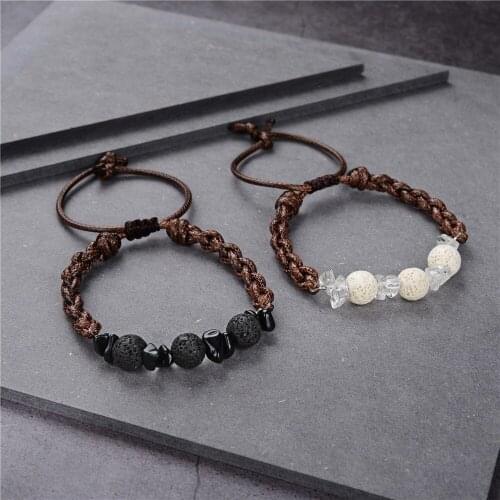New Natural Stone Volcanic Lava Couple Bracelet For Women Charm Bangle White/black Woven Rope Yoga Jewelry Stretchable Y1008