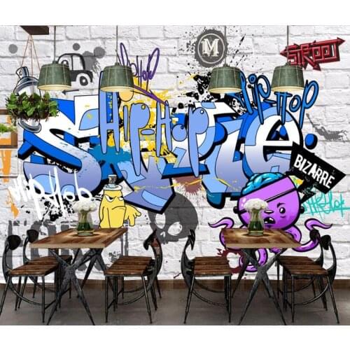 CJSIR Custom Street Graffiti Trend Brick Wall Paper 3D Broken Wallpaper Bar Ktv Di Bar Background Letter Mural Wall Papers Decor