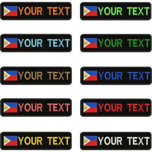 Philippines Flag 10X2.5cm Embroidery Custom Name Text Patch Stripes badge Iron On Or Velcro Backing Patches For Clothes