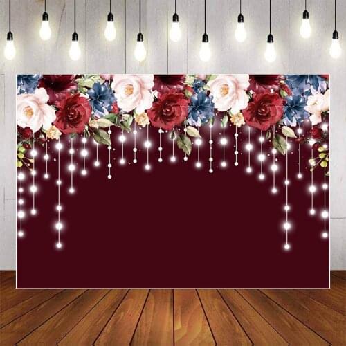 Mehofond Photography Background Red Burgundy Floral Lights Bridal Shower Wedding Adults Birthday Party Backdrop Photo Studio