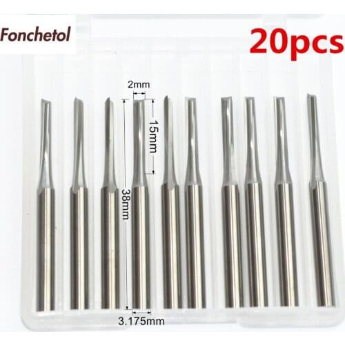 3.175mm*2.0mm*15mm-20pcs CNC solid carbide End Mill,woodworking insert router bit,2 Flutes Straight milling cutter,MDF,plywood