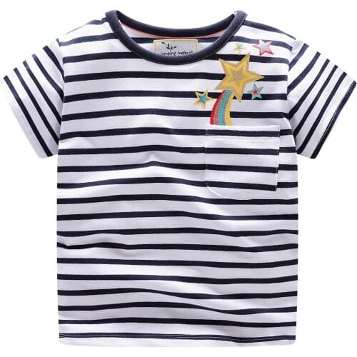 Cute Boys t shirt Regular Black white striped kids Sports Tops Pentagram print tshirts for boys Girl Short Sleeve T-shirt 2-7Y