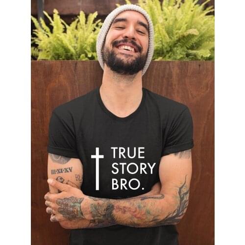 TRUE STORY BRO Mens Harajuku T Shirt Christian Cross Print Religious Jesus Streetwear Short Sleeve Casual T-shirt Male Tees