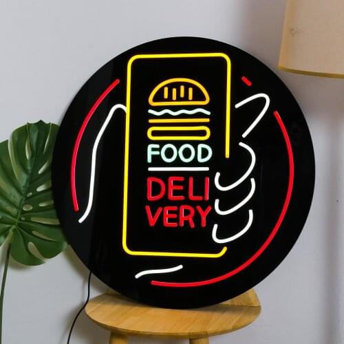 Flex Neon FOOD DELIVERY HAMBURGER Light LED Mobilephone Wall Neon Decorations for Take-out Fast Food Restaurant Shop Store Pub