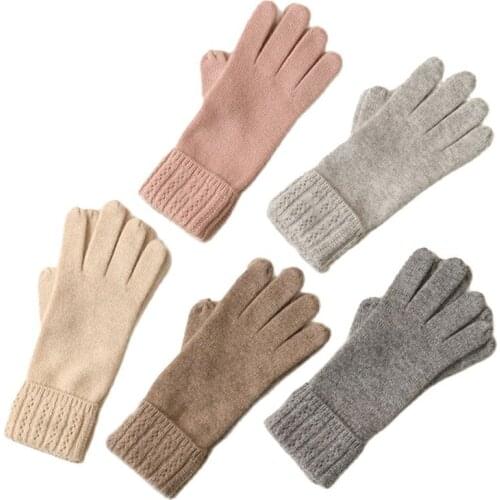 Cashmere Knit Womens Striped Gloves Keep Warm