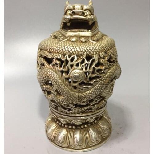 China copper disc dragon incense burner crafts statue