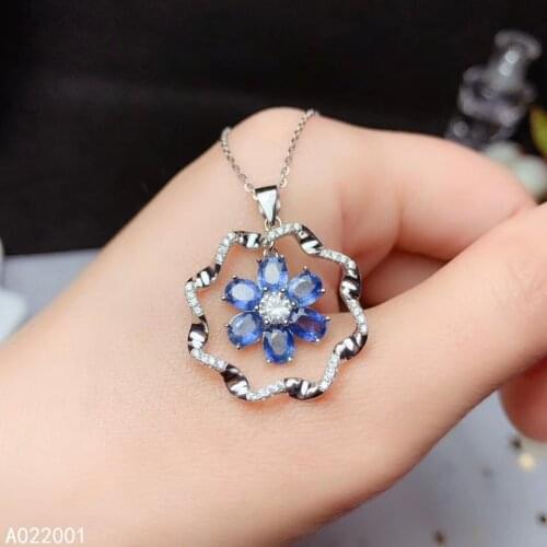 KJJEAXCMY fine jewelry natural sapphire 925 sterling silver new women gemstone pendant necklace chain support test beautiful