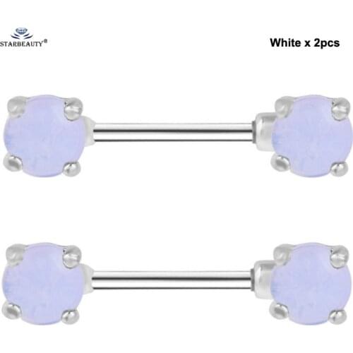 Starbeauty New 2pcs/lot White Bijoux Nipple Rings Gem Tongue Piercing Tongue Ring Helix Piercing langue Sex Pircing Opal Jewelry