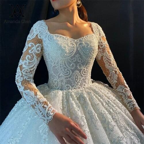 Vestido de mujer Full Sleeve Lace Appliques Beading Wedding Dress