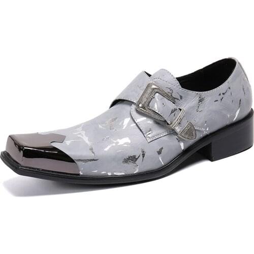 Summer New Casual Mens Classic Fashion Shoes Square Toe Personality Cowhide Leather Metal Toe Mens Shoes