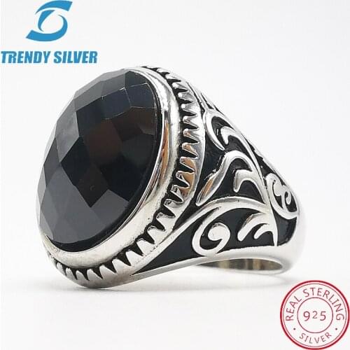 Silver 925 fine jewelry man rings men accessories black CZ oval zircon wholesale high quarlity TRENDY SILVER TCR8093-B