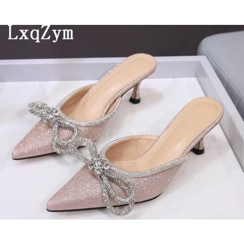 PVC Chunky Heel Women Mules Sexy Transparent Summer High Heel Sandals Runway Shoes Slip-on Casual Walk Shoes For Size 35-42