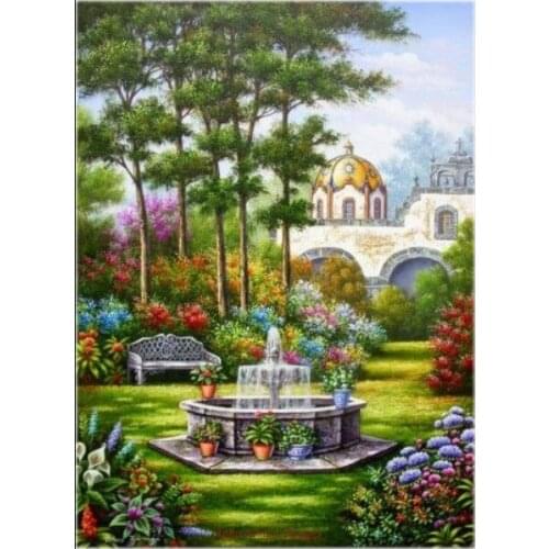 Counted Cross Stitch Kits Needlework - Crafts 14 ct Aida DMC Color DIY Arts Handmade Home Decor - Fountain Garden