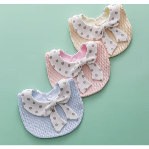 Princess Style 3D Cartoon Cotton Bibs For Baby Girls Fake Collar Decorative With Dot Knot Bow Four Seasonal Double Side Kids