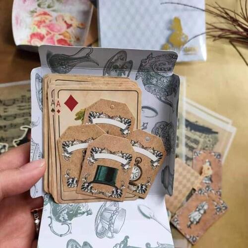 51 Pcs Retro Cute Anime Alice Series Poker Kraft Tag Flamingo Vintage Card Label Planner DIY Scrapbooking Journal Deco Stickers