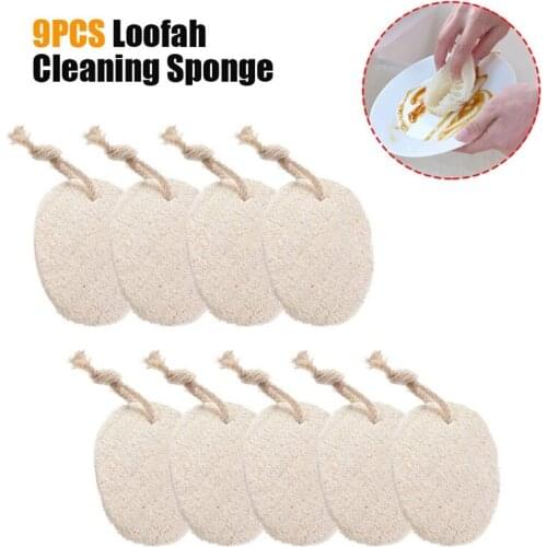 New 9PCS Loofah Cleaning Sponge, Portable Household Dish Scrubber Washing Biodegradable Natural Loofah Pads