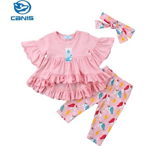 New Kids Baby Girls Dress Ruffles Tops T shirt+Unicorn Pants Outfits Set Clothes