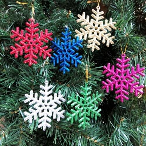6pcs Glitter Christmas tree snowflake pendant For Home Christmas Party New Year Xmas Tree Pendants Ornaments Window Decoration