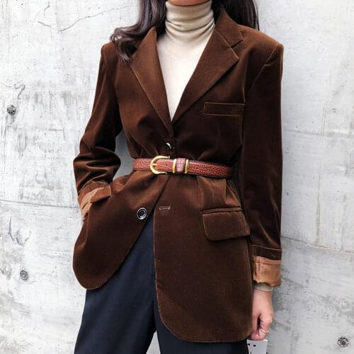 Casual Corduroy Blazer Women Spring Autumn Coat New Temperament Slim Fit Gold Velvet Chic Suit Jacket Thick Vintage Jacket f2873