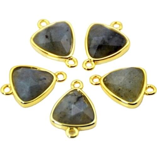 Nature triangle labradorite Connector blue Color Gold Bezel Charm faceted Gem stone link beads Making bracelet Jewelry