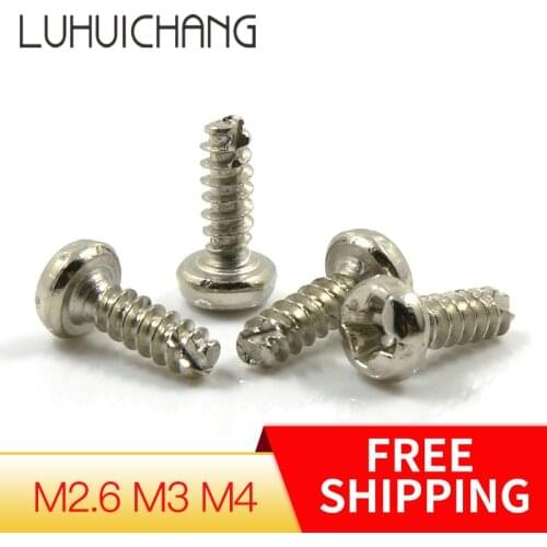 Luchang M2.6 M3 M4 nickel plated round phillips cross head PT slotting self tapping screw cutting tail self tapping micro screw
