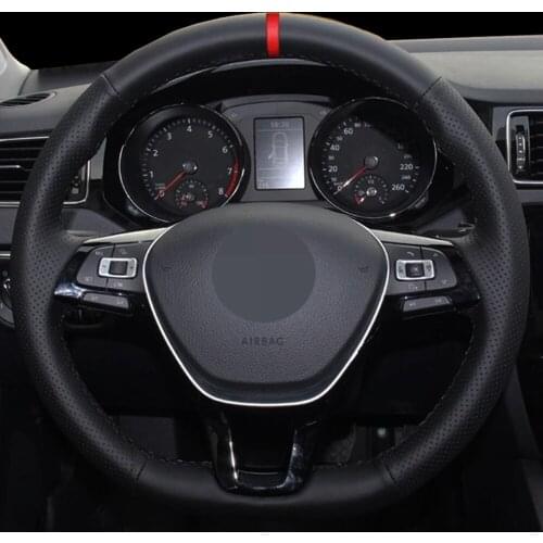 DIY Black Faux Leather Car Steering Wheel Cover For Volkswagen VW Golf 7 Mk7 New Polo Jetta Passat B8 Tiguan Sharan Touran