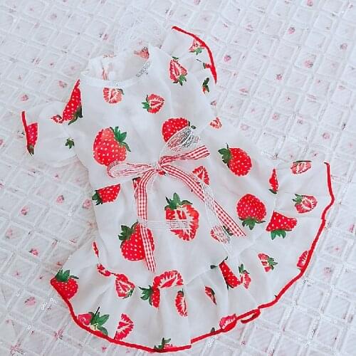 Chiffon Dog Dress Summer Pet Clothes Cute Strawberry Cat Puppy Skirt Yorkshire Pomeranian Shih Tzu maltese Schnauzer Clothing XS