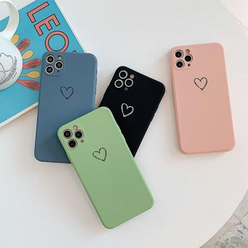 Silicone Love Heart Couples Phone Case For iPhone 11 Pro X XR XS Max 7 8 Plus SE 2020 Candy Color Soft TPU Back Cover