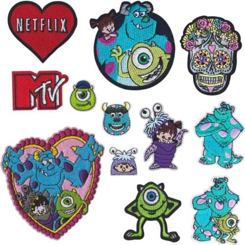 Disney cartoon Monster Sticker Animal Patches for Clothes Girls Boys Favorite Embroidery Appliques Child Clothing Accessories