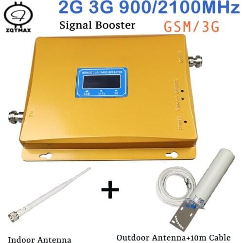 ZQTMAX 2G 3G signal booster GSM 900 3G 2100 signal amplifier intenet data cellular repeater + antenna accessories sets