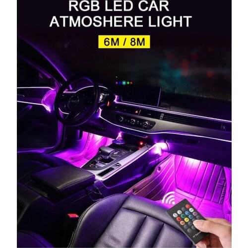 High Quality Car Interior Ambience Lamp App Control 8m Optical Fiber 14 in 1 Ambient Environment Light Footlights Discoloration