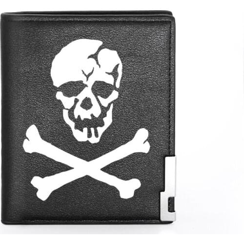 High Quality Luxury Steampunk White Skull Printing Leather Wallet Credit Card Holder Short Male Slim Purse For Men