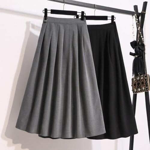 Black Pleated Long Plus Large Size Oversize Korean Style Fashion WomenS Clothing Vintage 2021 Casual High Waist Skirts Female