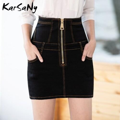 KarSaNy Black Denim Skirt Plus Size Short High Waist Skirts For Women Summer Denim Skirts With Zipper Mini Jeans Skirt Women 6XL