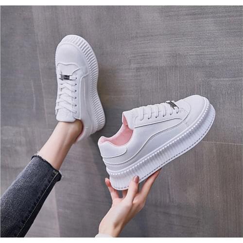 2021 Womens White Shoes Spring Sports Shoes Woman Vulcanize Footwear Chunky Trainers Female Fashion Platform Flats Sneakers