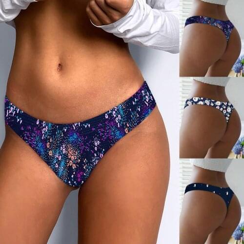 1 Pieces Women Sexy Print Lingerie Temptation Low-waist Panties Thongs Underwear