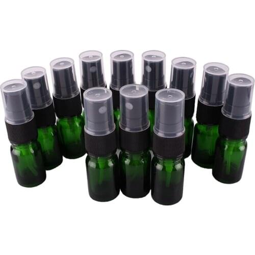 12pcs 5ml Green Glass Spray Bottle w/ Black Fine Mist Sprayer essential oil bottles empty cosmetic containers