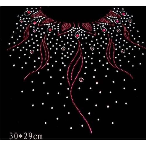 2pc/lot High quality neckline hot fix rhinestone transfer on design rhinestones fix iron on applique patches sweater
