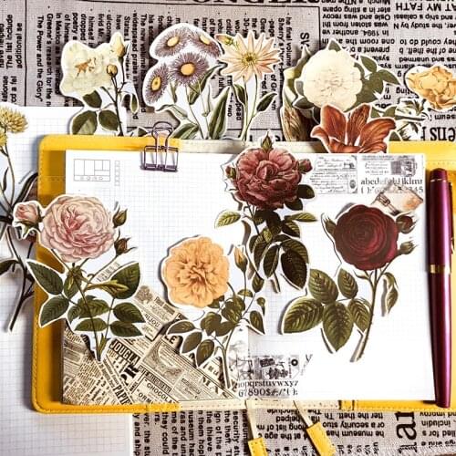 20PCS Retro sticker hand account material rose sticker tn hand account sticker large size flower photo album DIY