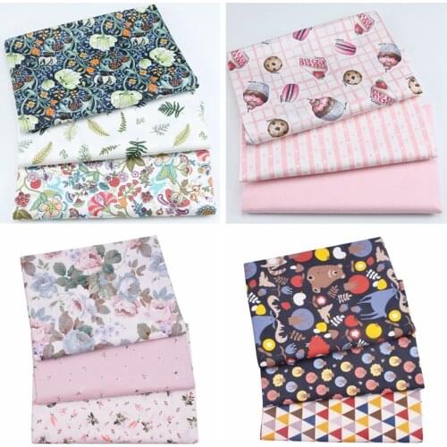 3pcs Floral,Animals Series Printed Twill 100% Cotton Fabric, Patchwork Cloth, Sewing Quilting Material For Baby & Child