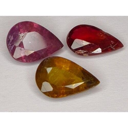 3.05ct Sapphire Multicolor pear cut 8.5x5.4mm 3pc